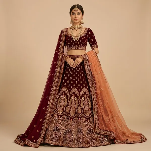 Maroon_Premium_Velvet_Unstitched_Lehenga_For_Women
