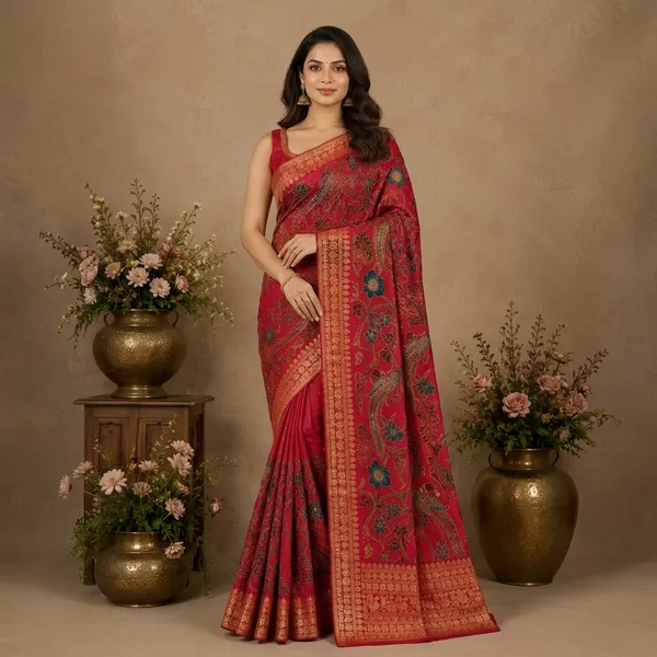 Red_Premium_Banarasi_Silk_Saree_With_Blouse_Piece_For_Women