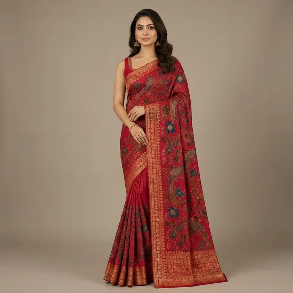 Red_Premium_Banarasi_Silk_Saree_With_Blouse_Piece_For_Women