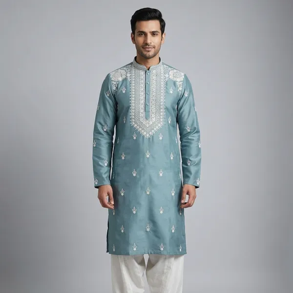 Sage_Green_Premium_Silk_Kurta_Pajama_For_Men