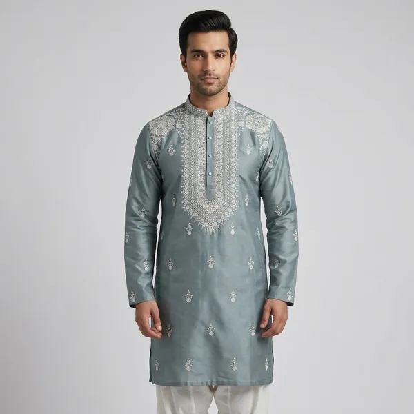 Sage_Green_Premium_Silk_Kurta_Pajama_For_Men