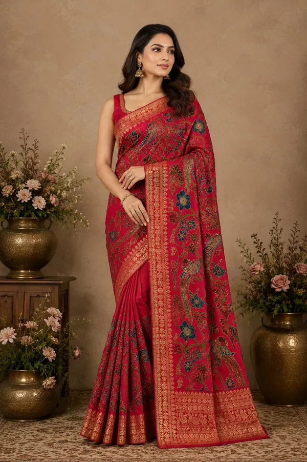 Red_Premium_Banarasi_Silk_Saree_With_Blouse_Piece_For_Women