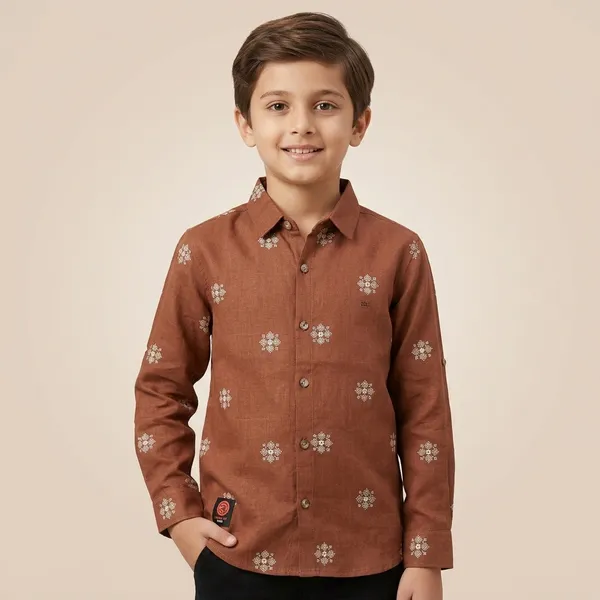 Rust_Brown_Premium_Linen_Full_Sleeve_Shirt_For_Boys