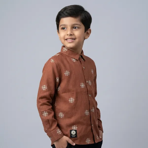 Rust_Brown_Premium_Linen_Full_Sleeve_Shirt_For_Boys