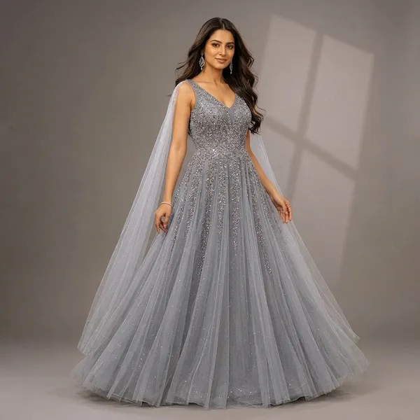 Grey_Premium_Net_Stitched_Gown_For_Women
