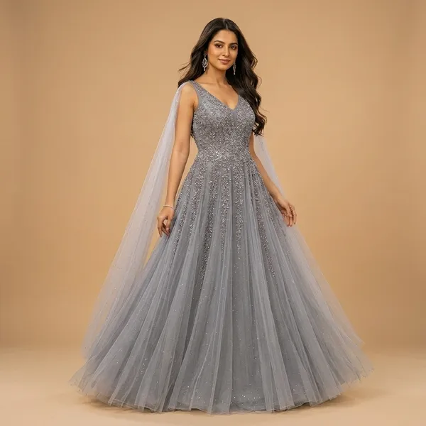 Grey_Premium_Net_Stitched_Gown_For_Women