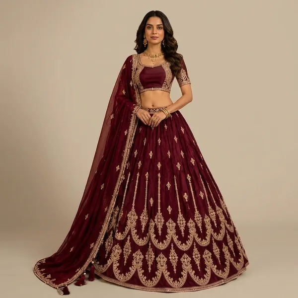 Maroon_Premium_Glass_Tishu_Unstitched_Lehenga_For_Women