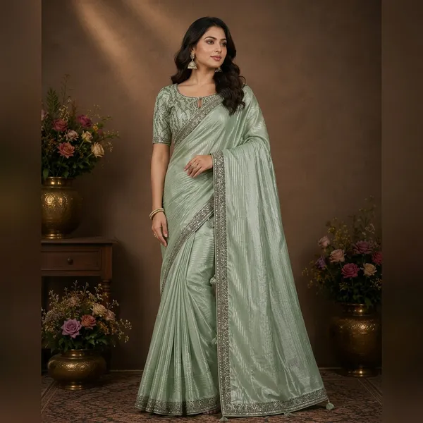Mint_Green_Premium_Silk_Saree_With_Blouse_Piece_For_Women