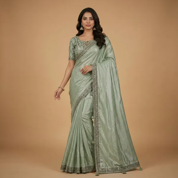 Mint_Green_Premium_Silk_Saree_With_Blouse_Piece_For_Women