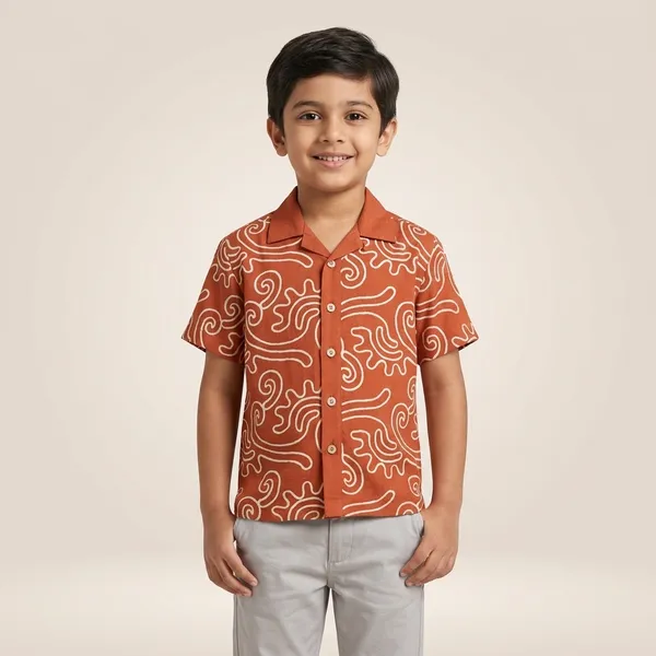 Rust_Orange_Premium_Viscose_Half_Sleeve_Shirt_For_Boys