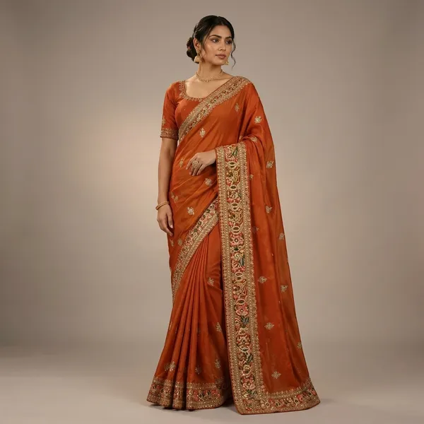 Orange_Premium_Gajji_Saree_With_Blouse_Piece_For_Women