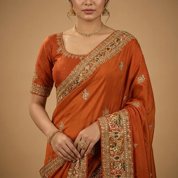 Orange_Premium_Gajji_Saree_With_Blouse_Piece_For_Women