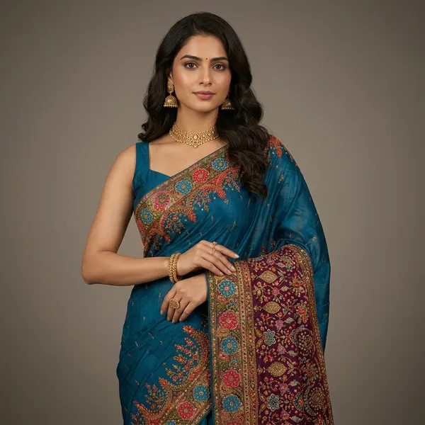 Teal_Blue_Premium_Silk_Saree_With_Blouse_Piece_For_Women