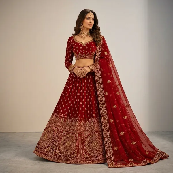 Maroon_Red_Premium_Velvet_Unstitched_Lehenga_For_Women
