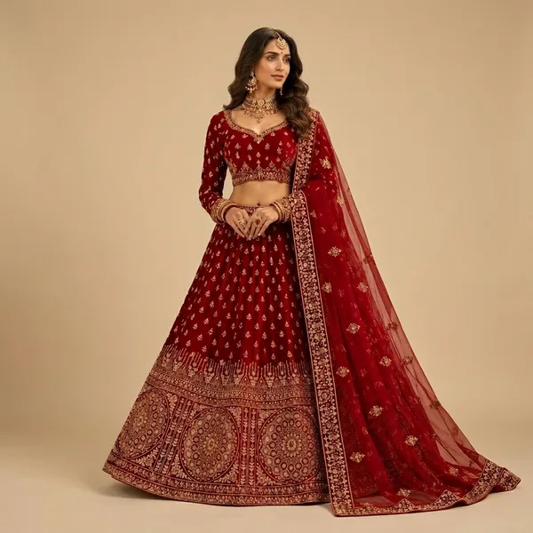 Maroon_Red_Premium_Velvet_Unstitched_Lehenga_For_Women