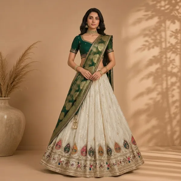 Off_White_And_Green_Premium_Silk_Unstitched_Lehenga_For_Women