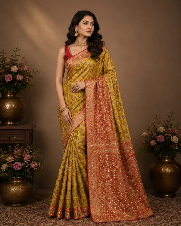 Yellow_And_Red_Premium_Silk_Saree_With_Blouse_Piece_For_Women
