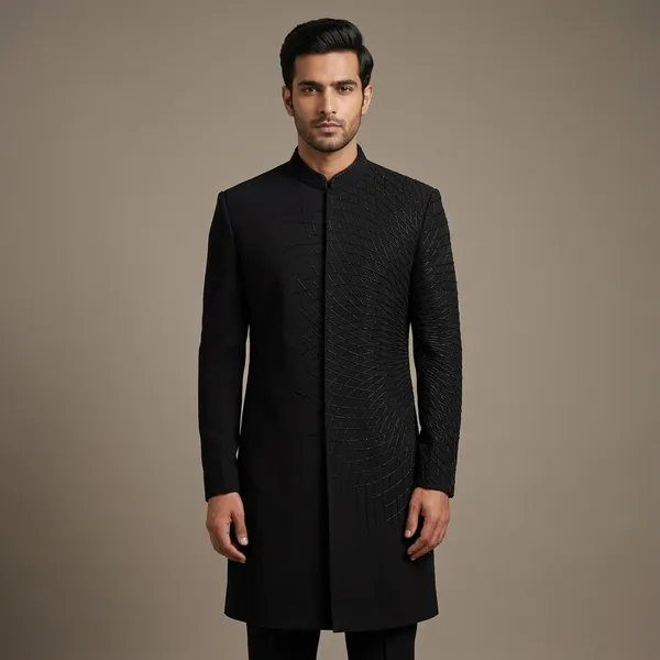 Black_Premium_Silk_And_Georgette_Sherwani_For_Men