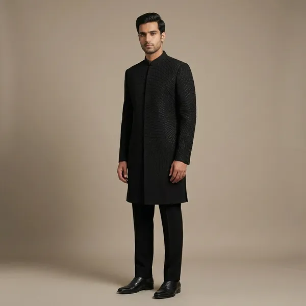 Black_Premium_Silk_And_Georgette_Sherwani_For_Men