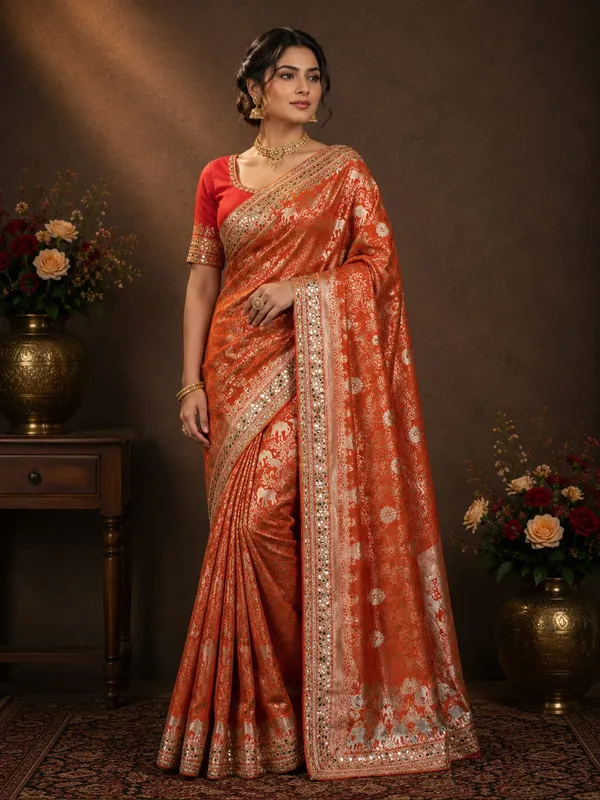 Orange_Premium_Silk_Saree_With_Blouse_Piece_For_Women