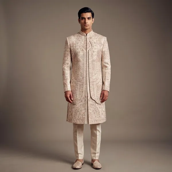 Beige_Premium_Silk_Sherwani_For_Men