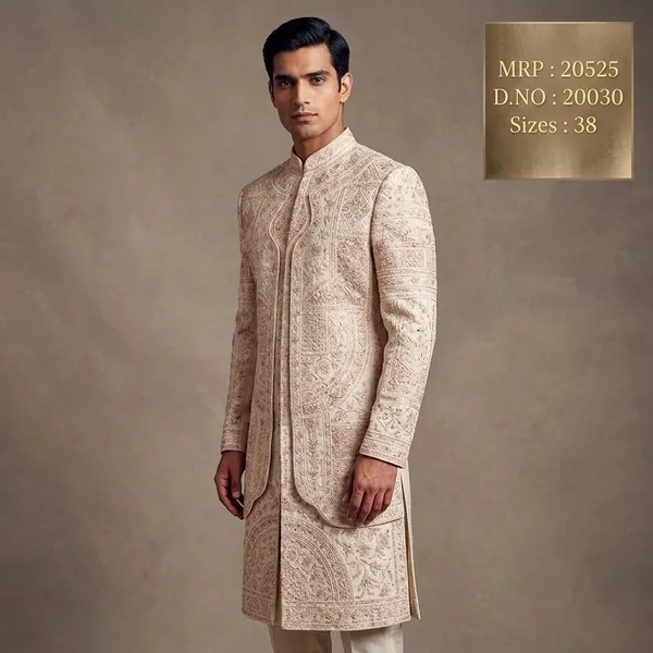 Beige_Premium_Silk_Sherwani_For_Men
