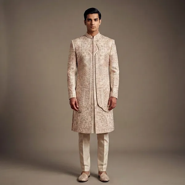 Beige_Premium_Silk_Sherwani_For_Men
