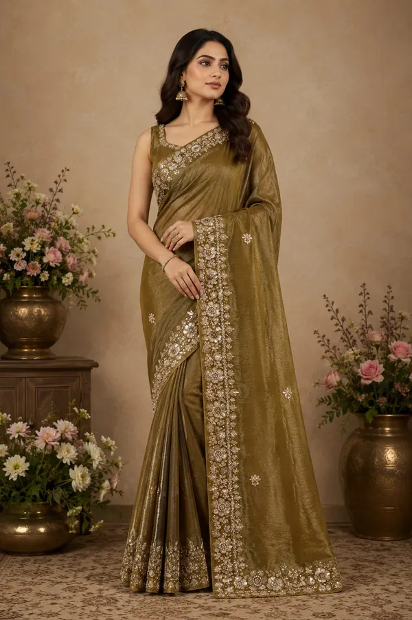 Olive_Green_Premium_Silk_Saree_With_Blouse_Piece_For_Women