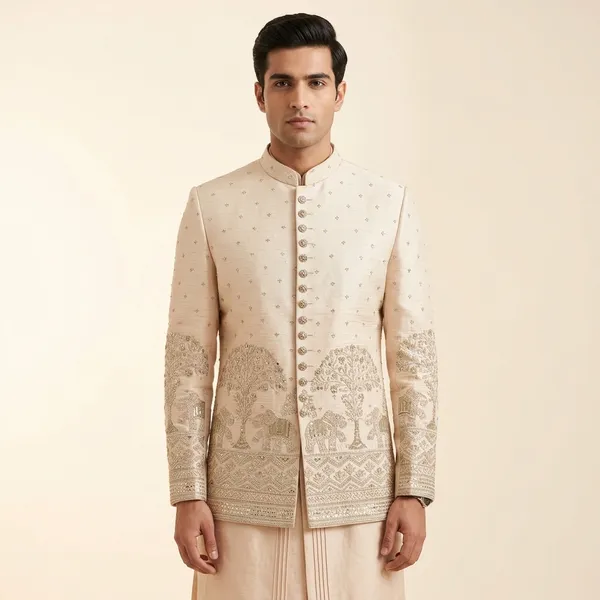 Off_White_Premium_Silk_Sherwani_For_Men