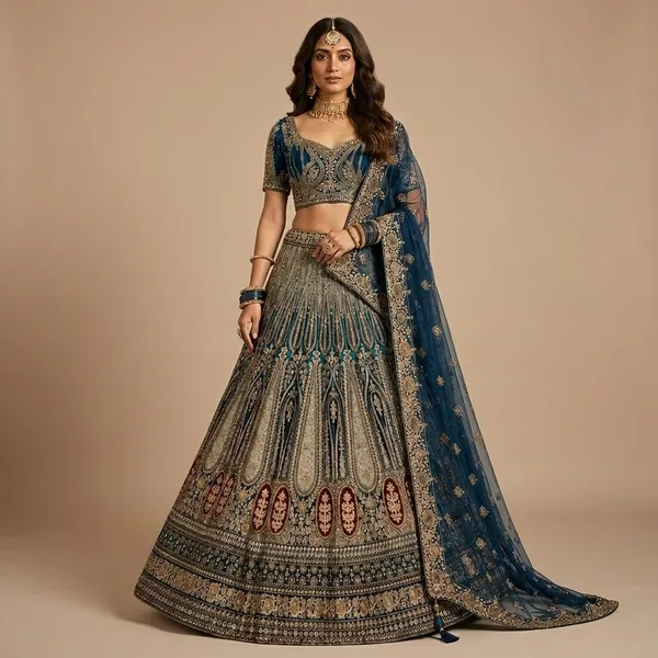 Blue_Grey_Premium_Velvet_Unstitched_Lehenga_For_Women