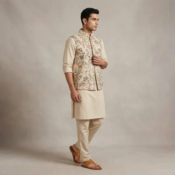 Beige_Premium_Khadi_Kurta_Pajama_For_Men