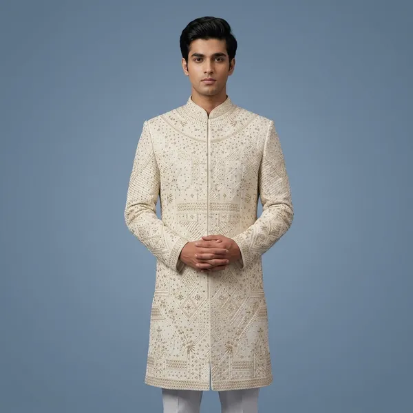 Ivory_And_White_Premium_Silk_Sherwani_For_Men