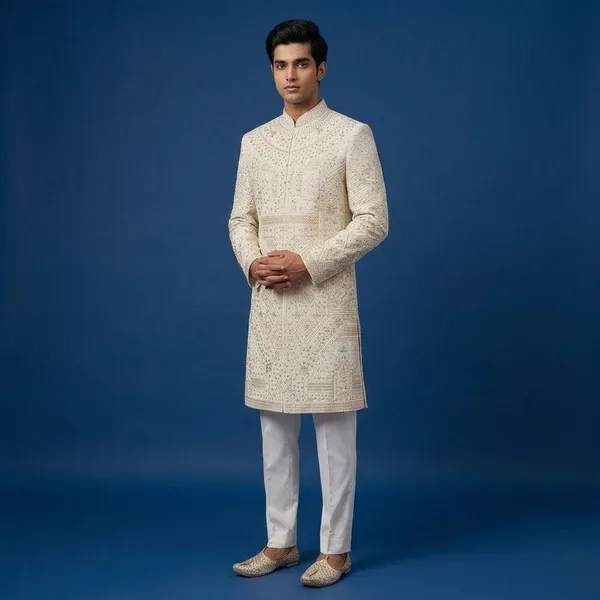 Ivory_And_White_Premium_Silk_Sherwani_For_Men