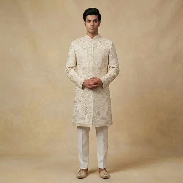 Ivory_And_White_Premium_Silk_Sherwani_For_Men