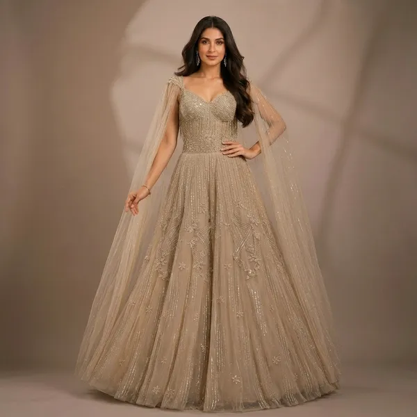 Beige_Premium_Net_Stitched_Gown_For_Women