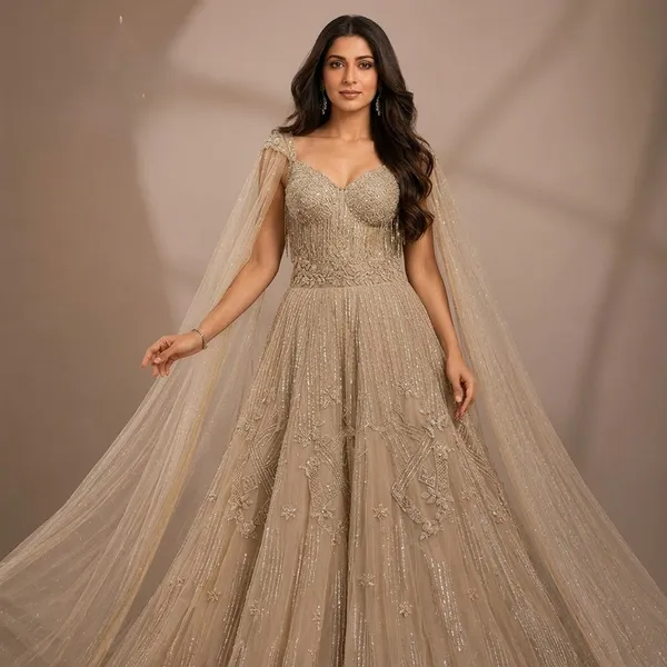Beige_Premium_Net_Stitched_Gown_For_Women