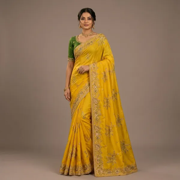 Yellow_And_Green_Premium_Ho_Silk_Saree_With_Blouse_Piece_For_Women