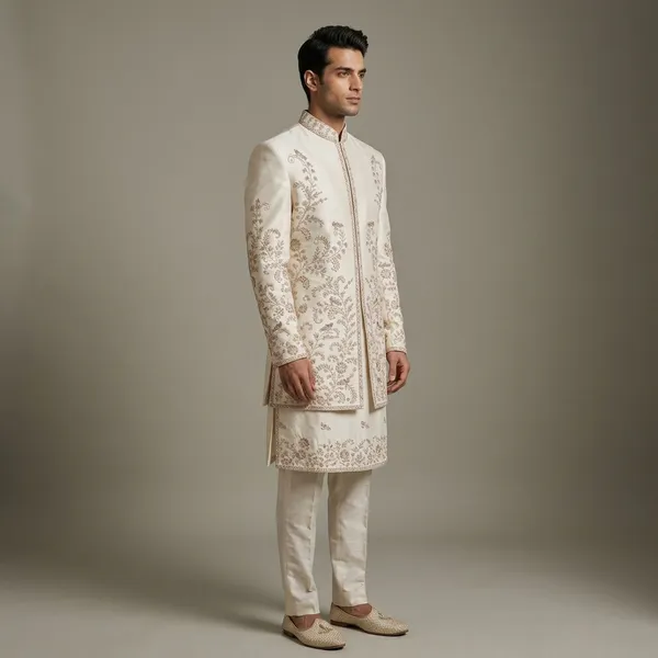 Cream_Premium_Silk_Sherwani_For_Men