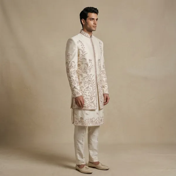 Cream_Premium_Silk_Sherwani_For_Men