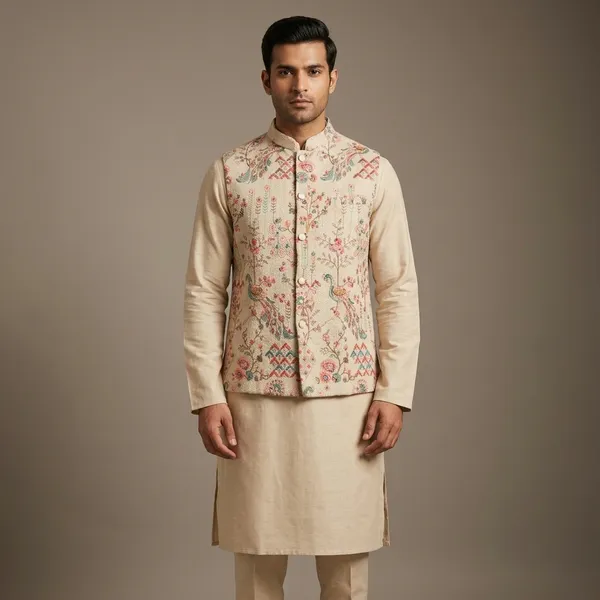 Beige_Premium_Khadi_Kurta_Pajama_For_Men