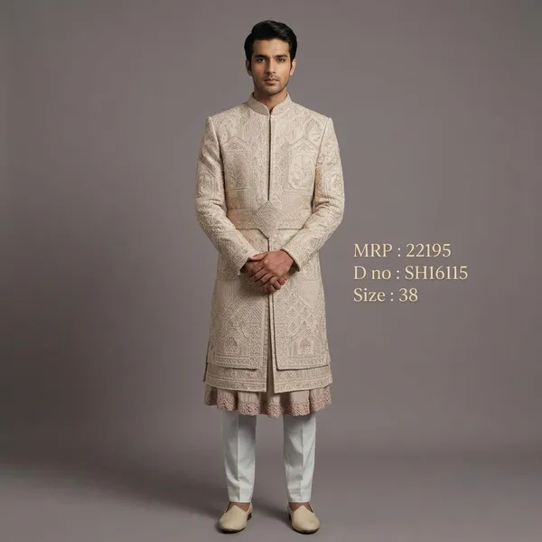Cream_Premium_Silk_Sherwani_For_Men
