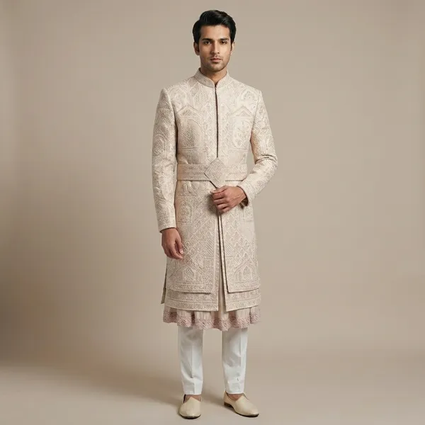 Cream_Premium_Silk_Sherwani_For_Men