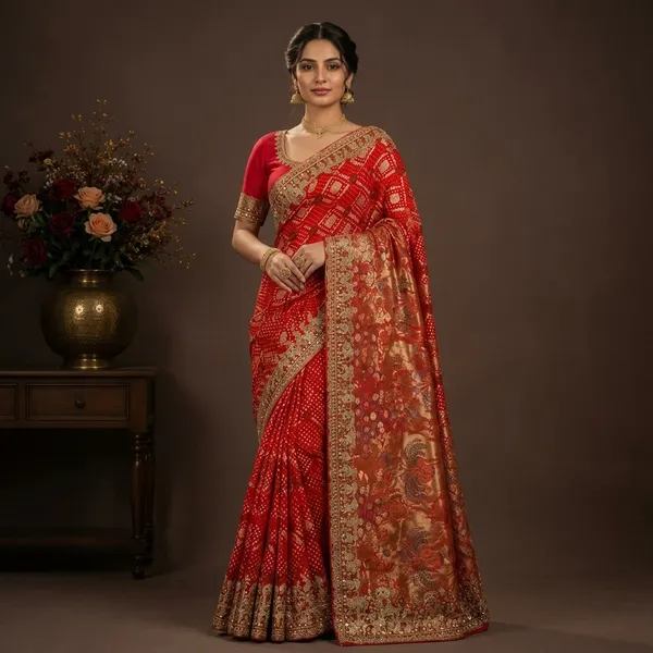Red_Premium_Silk_Saree_With_Blouse_Piece_For_Women
