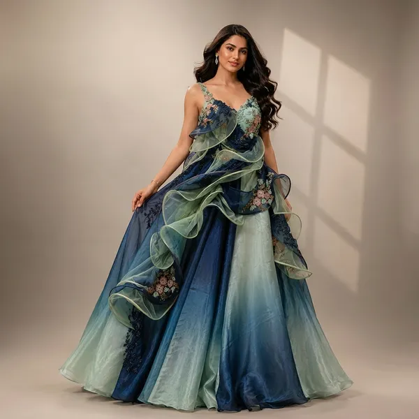 Blue_And_Mint_Premium_Tishu_Stitched_Gown_For_Women