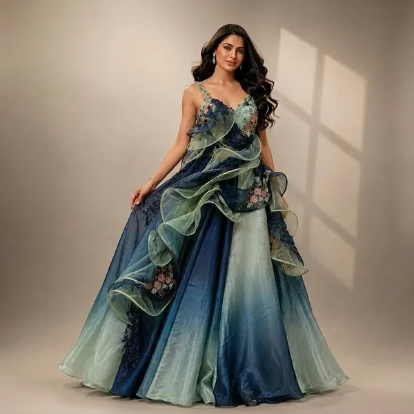 Blue_And_Mint_Premium_Tishu_Stitched_Gown_For_Women