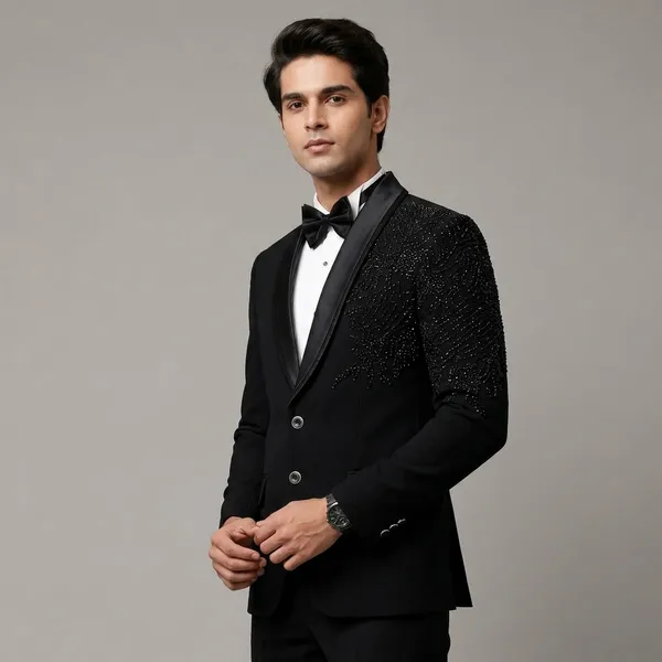 Black_Premium_Japanese_Lachka_Stitched_Blazer_And_Unstitched_Pant_For_Men