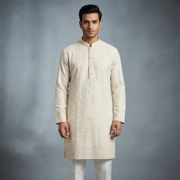 Cream_Premium_Silk_Kurta_Pajama_For_Men