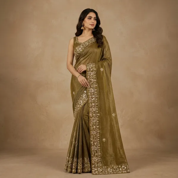 Olive_Green_Premium_Silk_Saree_With_Blouse_Piece_For_Women