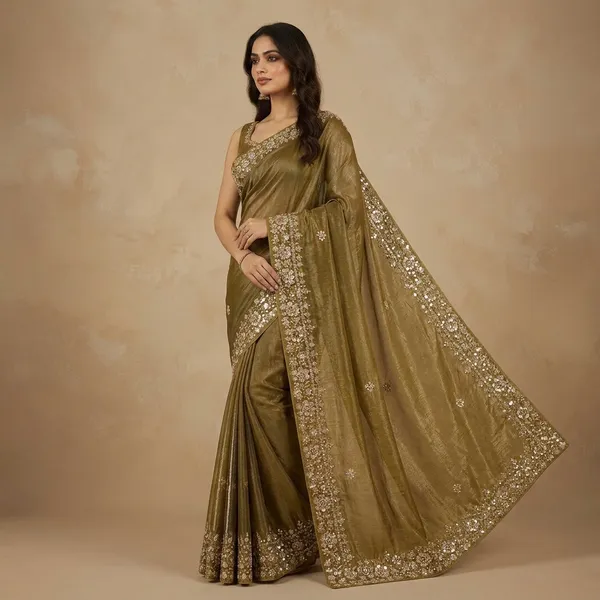 Olive_Green_Premium_Silk_Saree_With_Blouse_Piece_For_Women