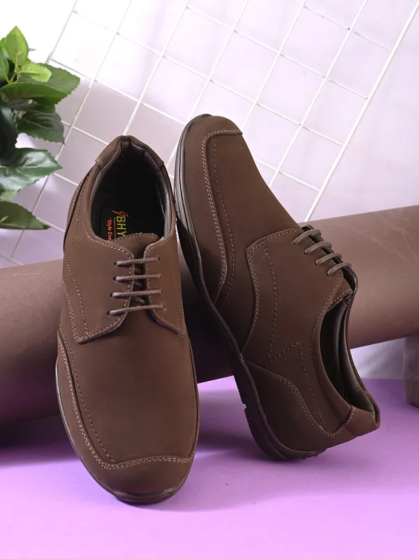 Brown_Leather_Lace-Up_Casual_Shoes_For_Men